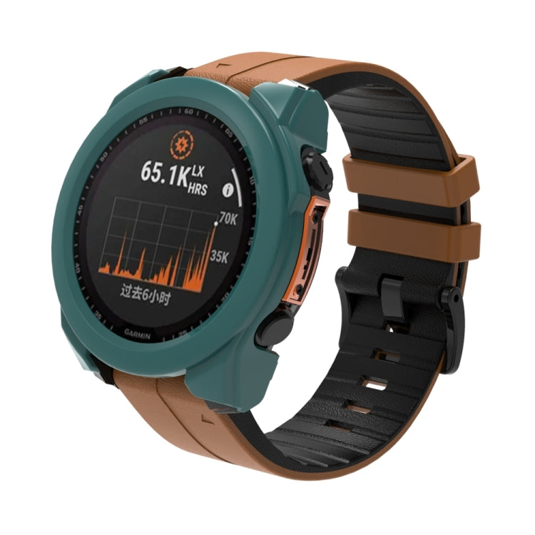 For Garmin Fenix 8 AMOLED 43mm Tempered Glass Film Integrated PC Watch Protective Case(Green)