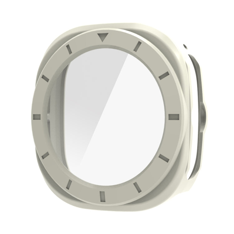 For Samsung Galaxy Watch Ultra 47mm Tempered Glass Film Integrated PC Watch Protective Case(Ivory White) - Watch Cases by PMC TechLife | Online Shopping South Africa | PMC TechLife | Buy Now Pay Later Mobicred