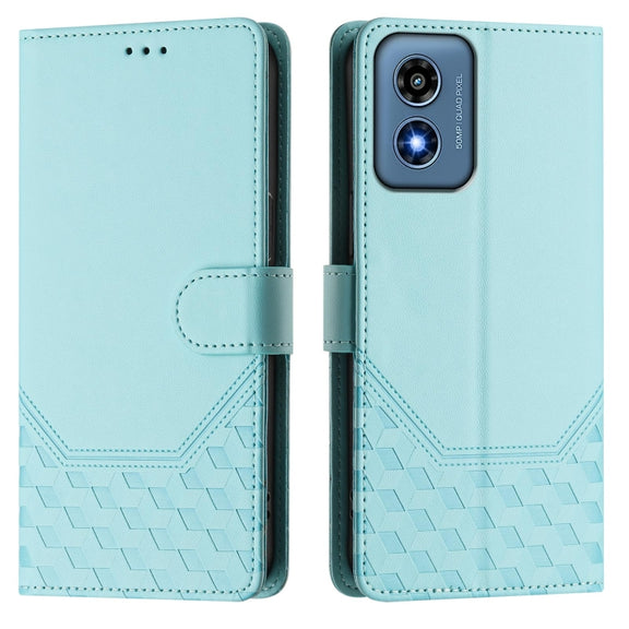 For Motorola Moto G Play 4G 2024 Oversea Honeycomb Embossing RFID Leather Phone Case(Mint Green)
