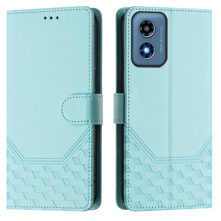 For Motorola Moto G Play 4G 2024 Oversea Honeycomb Embossing RFID Leather Phone Case(Mint Green)