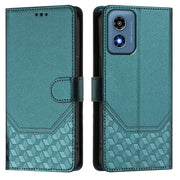 For Motorola Moto G Play 4G 2024 Oversea Honeycomb Embossing RFID Leather Phone Case(Peacock Green)