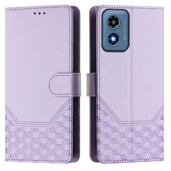 For Motorola Moto G Play 4G 2024 Oversea Honeycomb Embossing RFID Leather Phone Case(Light Purple)
