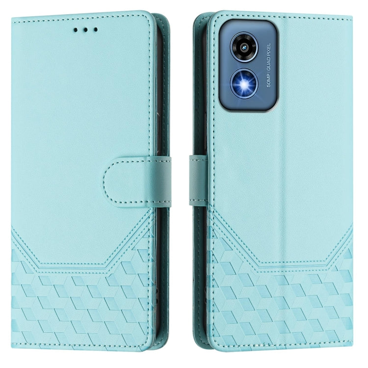 For Motorola Moto G Play 5G 2024 Oversea Honeycomb Embossing RFID Leather Phone Case(Mint Green)
