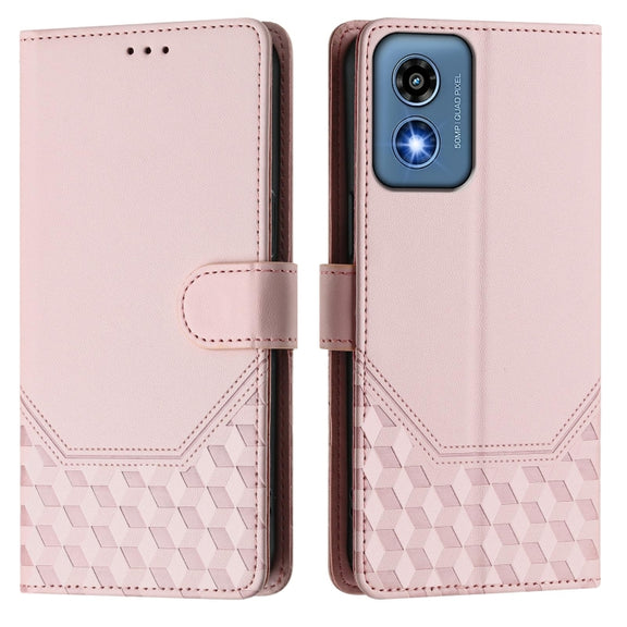 For Motorola Moto G Play 5G 2024 Oversea Honeycomb Embossing RFID Leather Phone Case(Pink)