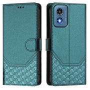 For Motorola Moto G Play 5G 2024 Oversea Honeycomb Embossing RFID Leather Phone Case(Peacock Green)