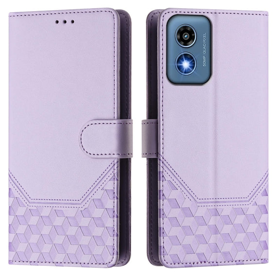 For Motorola Moto G Play 5G 2024 Oversea Honeycomb Embossing RFID Leather Phone Case(Light Purple)
