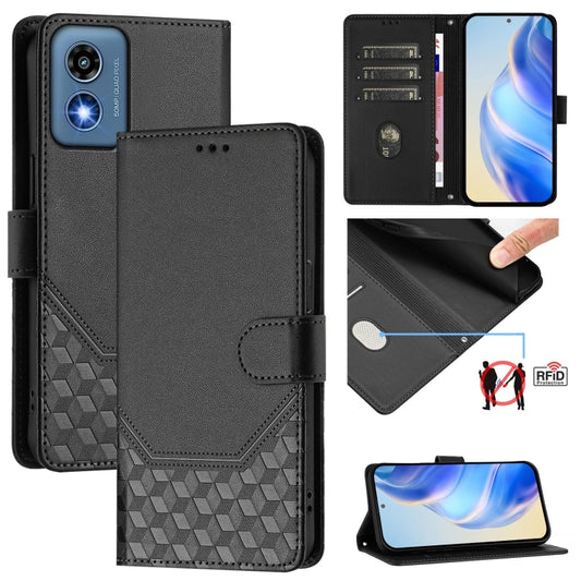 For Motorola Moto G 5G 2024 Oversea Honeycomb Embossing RFID Leather Phone Case(Black) - Motorola Cases by PMC Jewellery | Online Shopping South Africa | PMC Jewellery | Buy Now Pay Later Mobicred