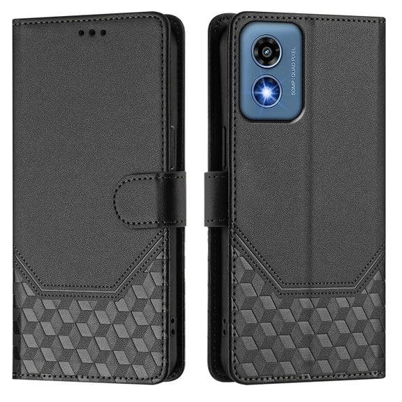 For Motorola Moto G 5G 2024 Oversea Honeycomb Embossing RFID Leather Phone Case(Black)