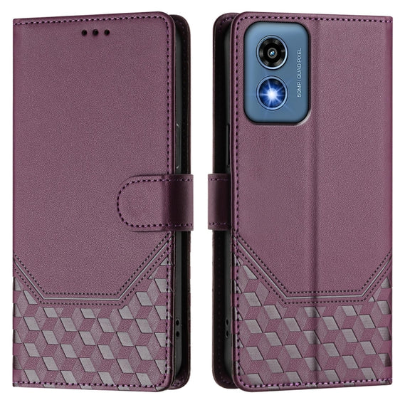 For Motorola Moto G 5G 2024 Oversea Honeycomb Embossing RFID Leather Phone Case(Violet)