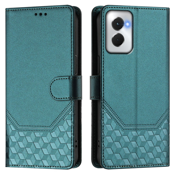 For Motorola Moto G Power 5G 2024 Honeycomb Embossing RFID Leather Phone Case(Peacock Green)