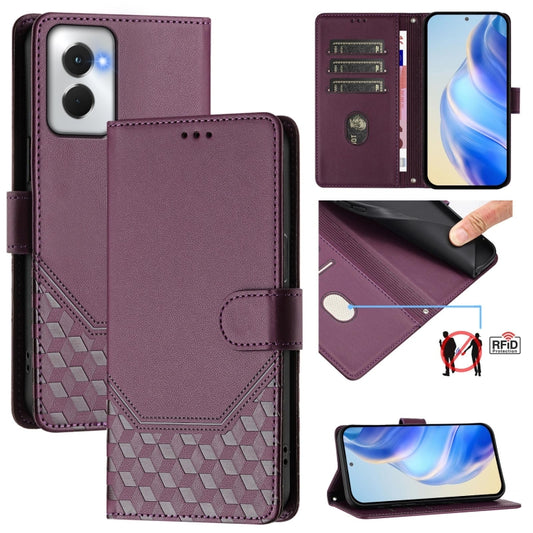 For Motorola Moto G Power 5G 2024 Honeycomb Embossing RFID Leather Phone Case(Violet) - Motorola Cases by PMC Jewellery | Online Shopping South Africa | PMC Jewellery | Buy Now Pay Later Mobicred