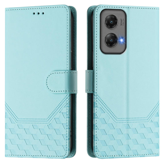 For Motorola Moto G Stylus 5G 2024 Honeycomb Embossing RFID Leather Phone Case(Mint Green)