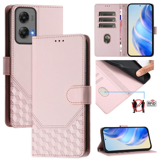For Motorola Moto G Stylus 5G 2024 Honeycomb Embossing RFID Leather Phone Case(Pink) - free shipping - PMC Jewellery - Order now!
