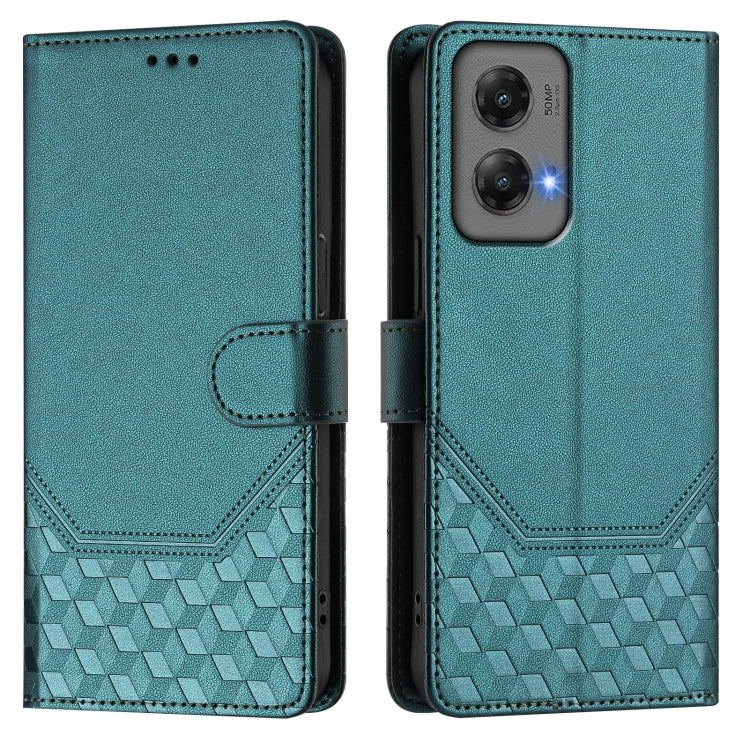 For Motorola Moto G Stylus 5G 2024 Honeycomb Embossing RFID Leather Phone Case(Peacock Green)