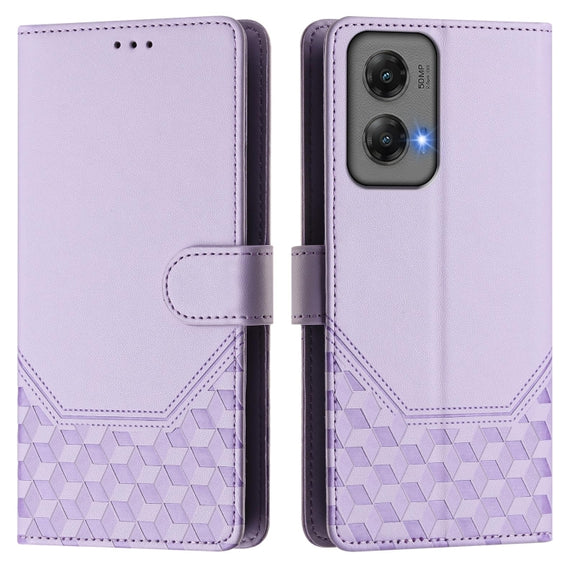 For Motorola Moto G Stylus 5G 2024 Honeycomb Embossing RFID Leather Phone Case(Light Purple)