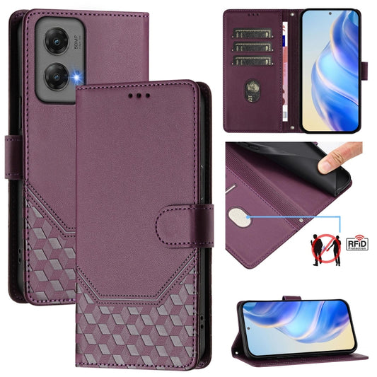 For Motorola Moto G Stylus 5G 2024 Honeycomb Embossing RFID Leather Phone Case(Violet) - Motorola Cases by PMC Jewellery | Online Shopping South Africa | PMC Jewellery | Buy Now Pay Later Mobicred