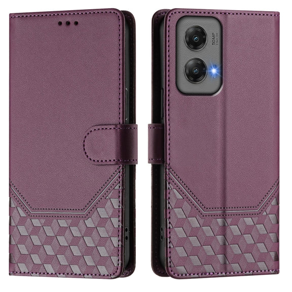 For Motorola Moto G Stylus 5G 2024 Honeycomb Embossing RFID Leather Phone Case(Violet)
