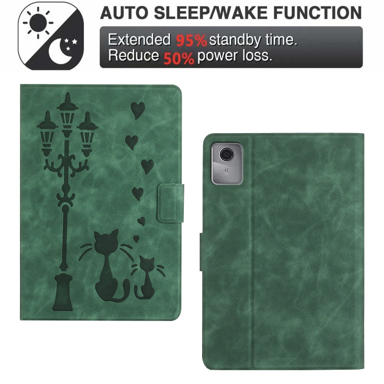 For Lenovo Tab M11 / Xiaoxin Pad 2024 Embossed Couple Cat Smart Tablet Leather Case(Green)