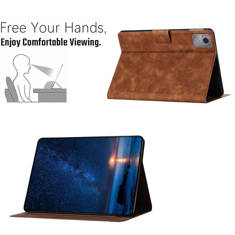 For Lenovo Tab M11 / Xiaoxin Pad 2024 Embossed Couple Cat Smart Tablet Leather Case(Brown)