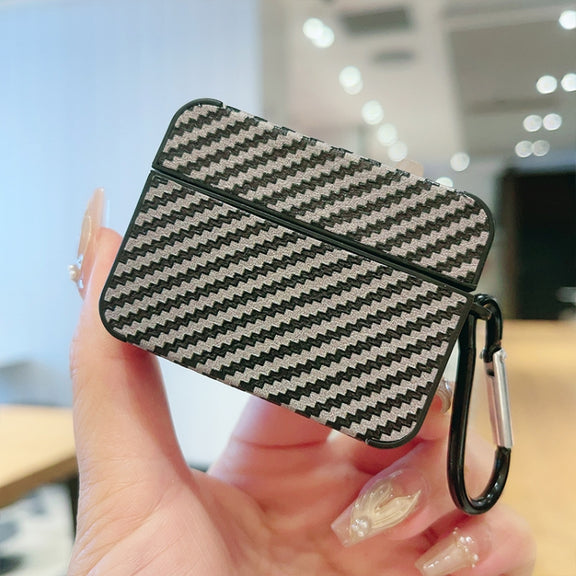 For AirPods Pro 2 Carbon Fiber Square Leather Earphone Case with Hook(Blue)