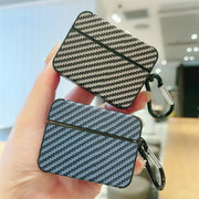 For AirPods Pro 2 Carbon Fiber Square Leather Earphone Case with Hook(Blue)