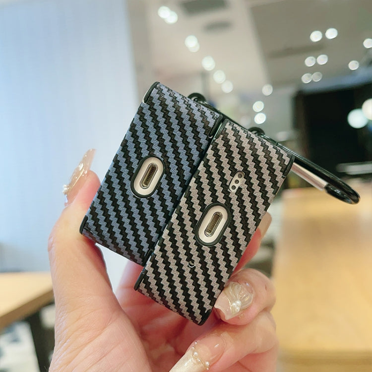For AirPods Pro 2 Carbon Fiber Square Leather Earphone Case with Hook(Red)