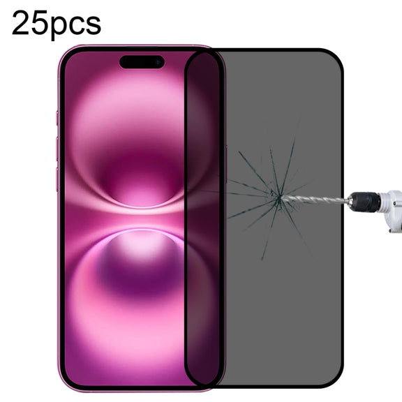 For iPhone 16 Plus 25pcs Full Cover Anti-spy Silk Screen Tempered Glass Film