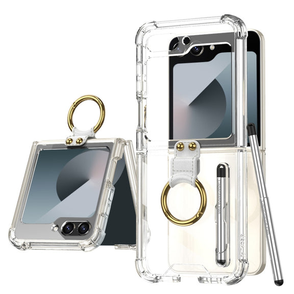 For Samsung Galaxy Z Flip6 / Flip7 FE GKK Airbag Protective Phone Case with Ring & Pen(Transparent)