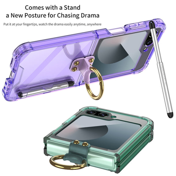 For Samsung Galaxy Z Flip6 GKK Airbag Protective Phone Case with Ring & Pen(Purple)