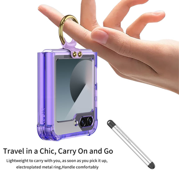 For Samsung Galaxy Z Flip6 GKK Airbag Protective Phone Case with Ring & Pen(Purple)