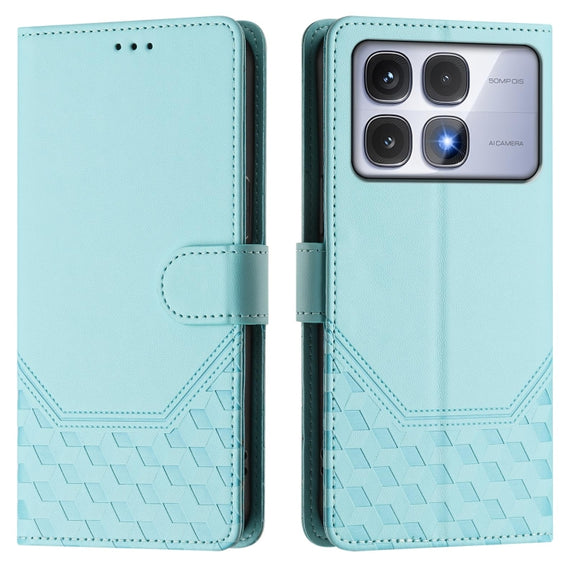 For Redmi K70 Ultra 5G Honeycomb Embossing RFID Leather Phone Case(Mint Green)