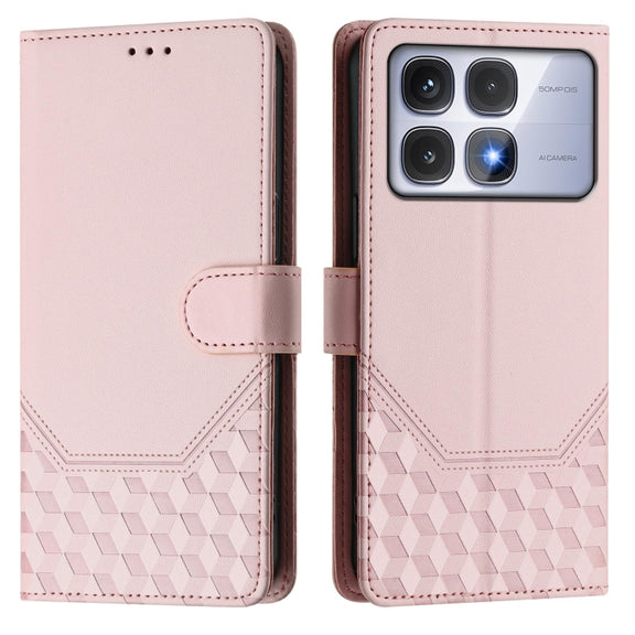 For Redmi K70 Ultra 5G Honeycomb Embossing RFID Leather Phone Case(Pink)