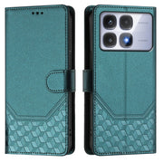 For Redmi K70 Ultra 5G Honeycomb Embossing RFID Leather Phone Case(Peacock Green)