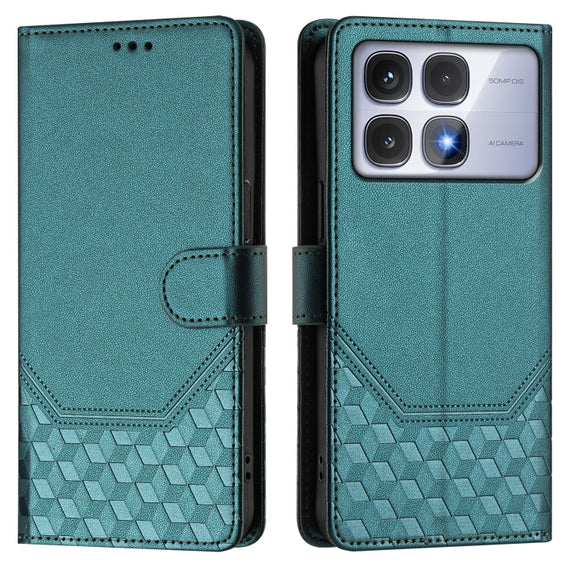 For Redmi K70 Ultra 5G Honeycomb Embossing RFID Leather Phone Case(Peacock Green)