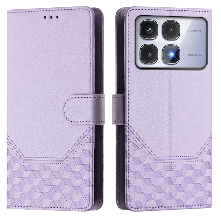 For Redmi K70 Ultra 5G Honeycomb Embossing RFID Leather Phone Case(Light Purple) - free shipping - PMC Jewellery - Order now!