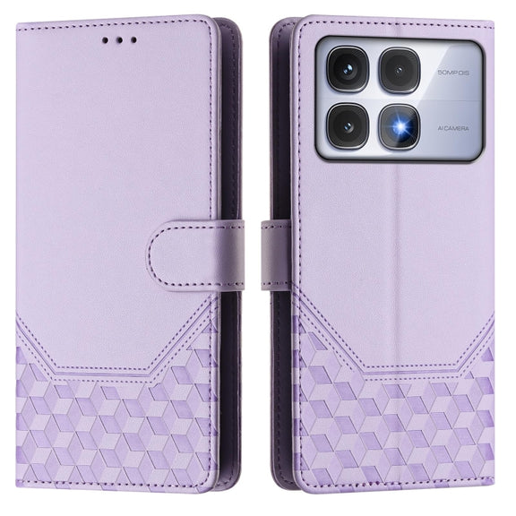 For Redmi K70 Ultra 5G Honeycomb Embossing RFID Leather Phone Case(Light Purple)