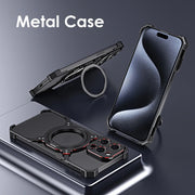 For iPhone 16 Pro Mechanical Arm Borderless MagSafe Holder Metal Phone Case(Black Silver)