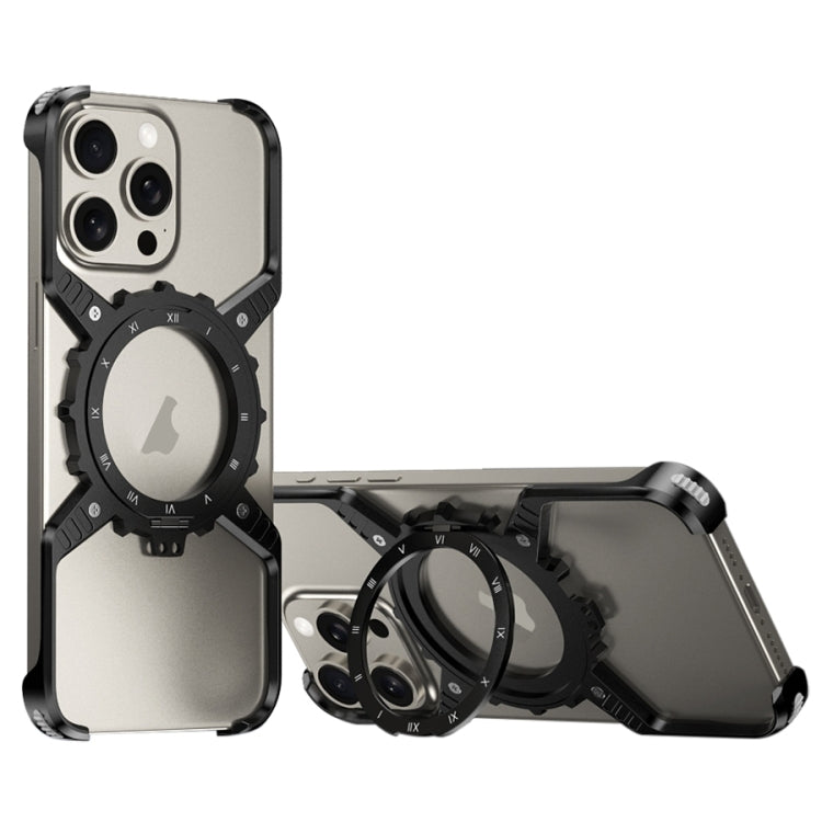 For iPhone 16 Pro Max Mechanical Gear MagSafe Holder Borderless Metal Phone Case(Black) - free shipping - PMC Jewellery - Order now!