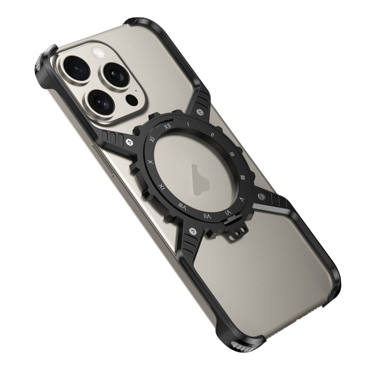 For iPhone 16 Pro Max Mechanical Gear MagSafe Holder Borderless Metal Phone Case(Black) - free shipping - PMC Jewellery - Order now!