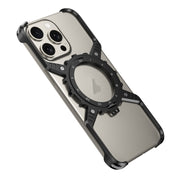 For iPhone 16 Pro Mechanical Gear MagSafe Holder Borderless Metal Phone Case(Black)