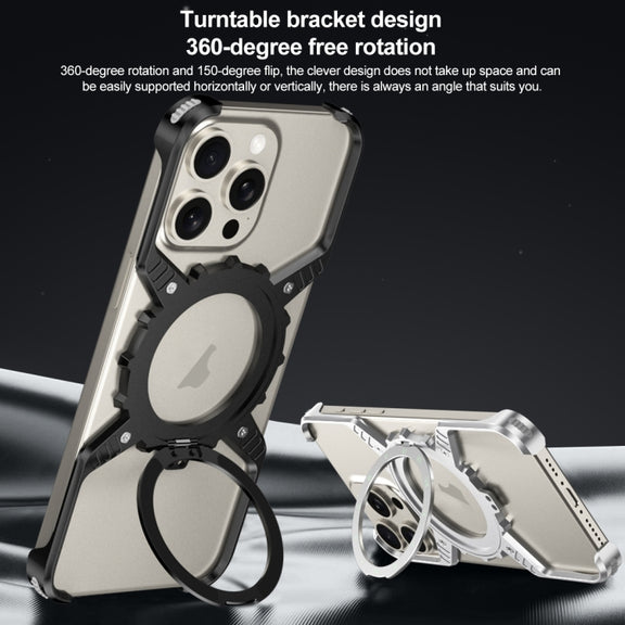 For iPhone 16 Pro Max Mechanical Gear MagSafe Holder Borderless Metal Phone Case(Black)