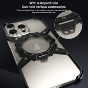 For iPhone 16 Mechanical Gear MagSafe Holder Borderless Metal Phone Case(Silver)
