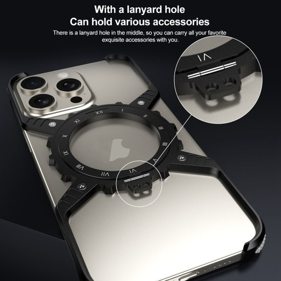 For iPhone 16 Mechanical Gear MagSafe Holder Borderless Metal Phone Case(Silver)