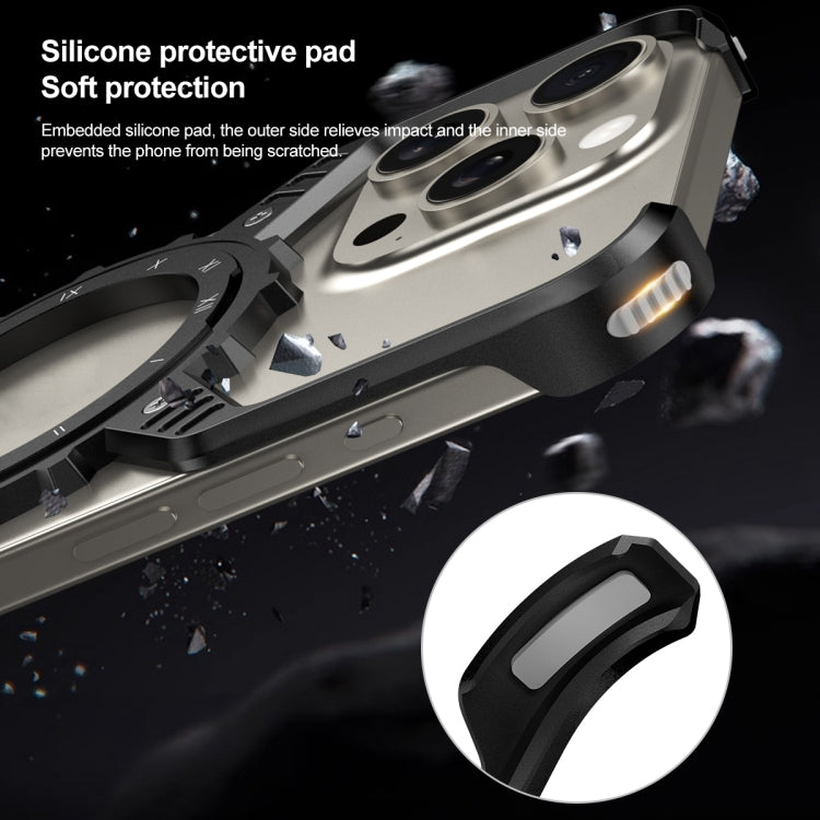 For iPhone 16 Pro Max Mechanical Gear MagSafe Holder Borderless Metal Phone Case(Silver)