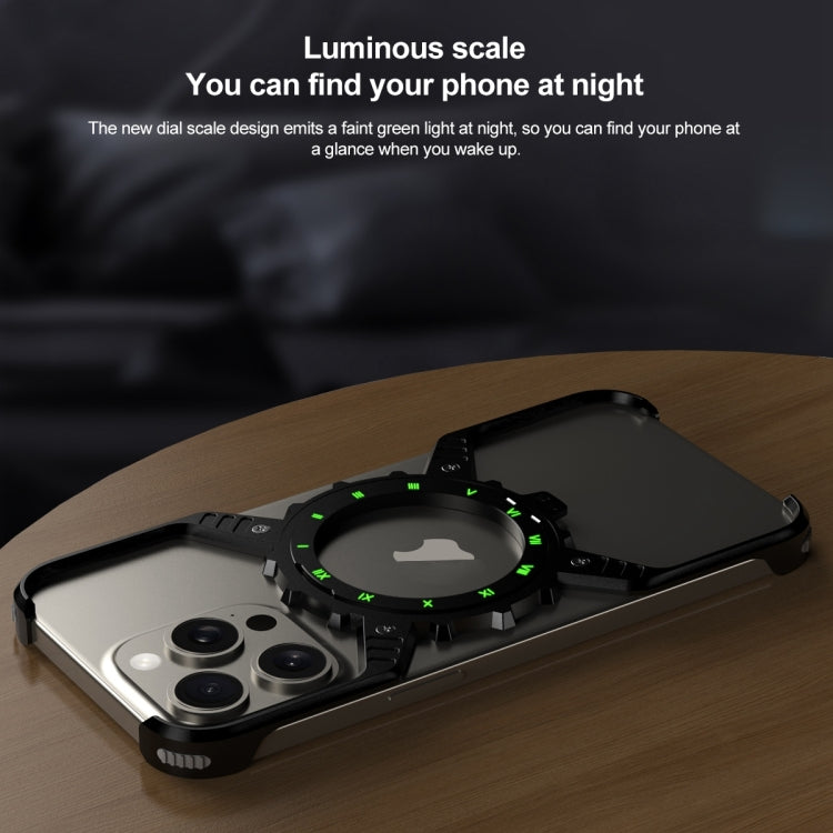 For iPhone 16 Pro Max Mechanical Gear MagSafe Holder Borderless Metal Phone Case(Black) - free shipping - PMC Jewellery - Order now!