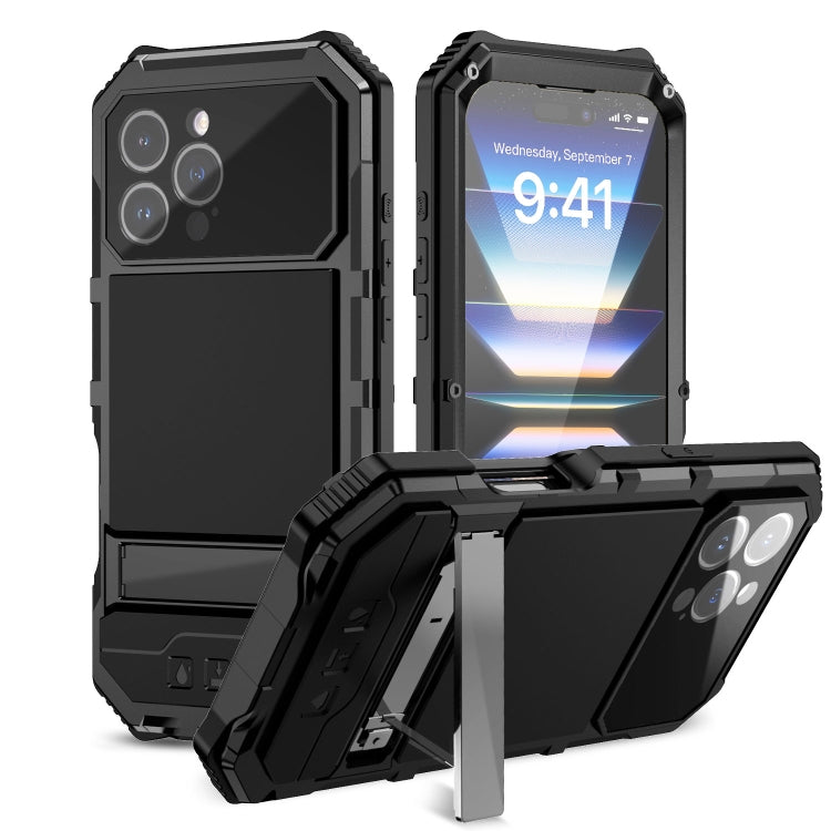 For iPhone 16 Pro Max R-JUST Life Waterproof Dustproof Shockproof Holder Phone Case(Black) - free shipping - PMC Jewellery - Order now!