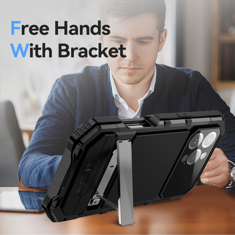 For iPhone 16 Pro Max R-JUST Life Waterproof Dustproof Shockproof Holder Phone Case(Black) - free shipping - PMC Jewellery - Order now!