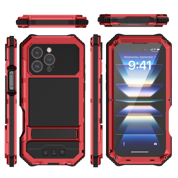 For iPhone 16 Pro Max R-JUST Life Water-resistant Dustproof Shockproof Holder Phone Case(Red)
