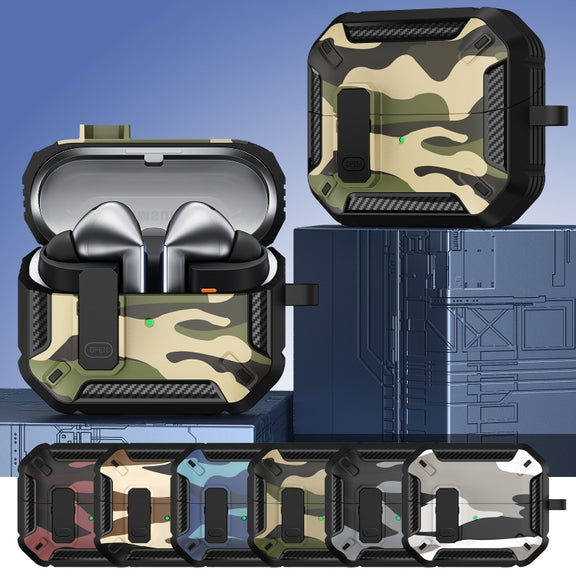 For Samsung Galaxy Buds3 / 3 Pro Camouflage Earphone Protective Case with Switch & Hook(Yellow)