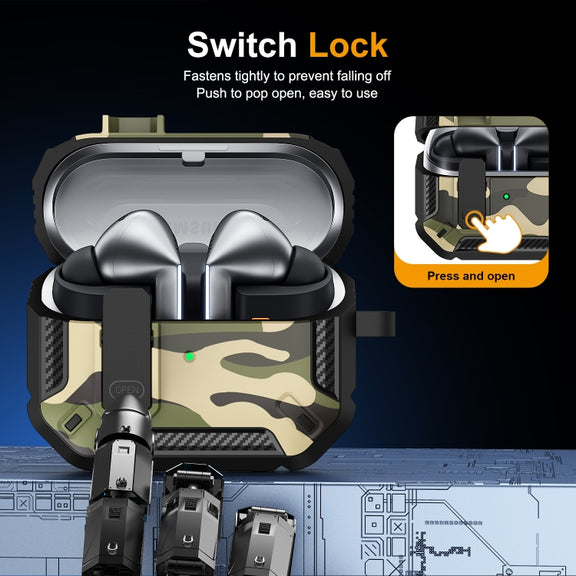 For Samsung Galaxy Buds3 / 3 Pro Camouflage Earphone Protective Case with Switch & Hook(Dark Grey)